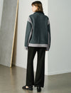Wool Blend Color-Block Zip-Front Jacket