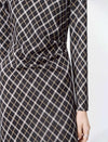 Diamond Plaid Long Sleeve Ruched-Waist Midi Dress