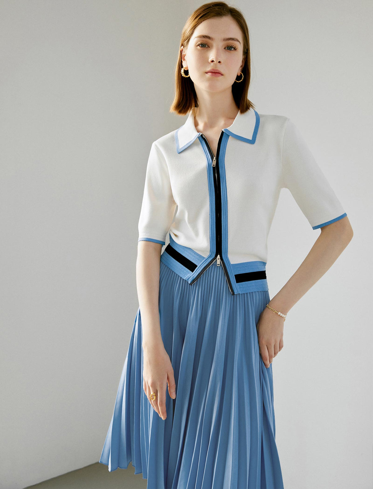Solid Color Pleated A-Line Skirt