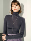 100% Wool Turtleneck Slim-Fit Knit Top