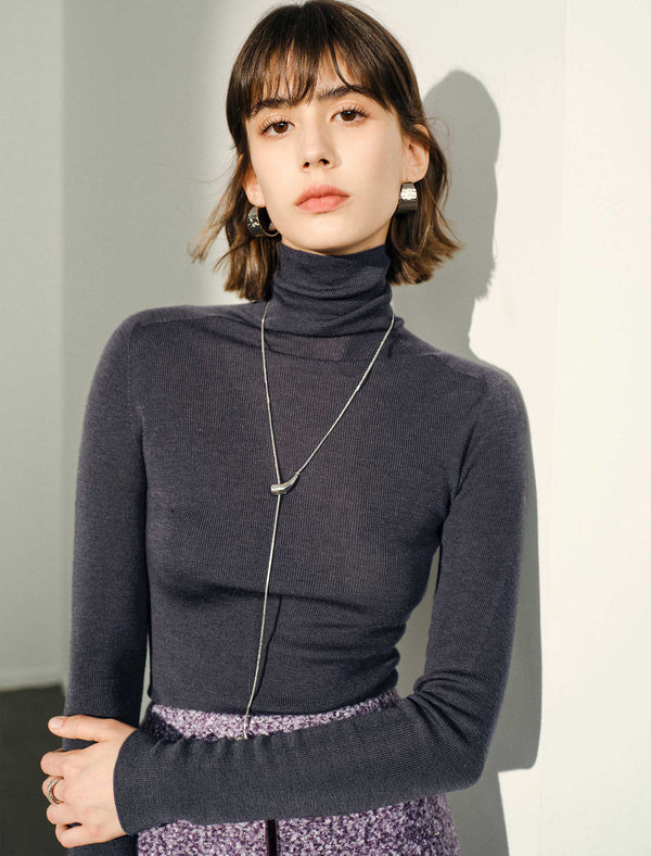 100% Wool Turtleneck Slim-Fit Knit Top