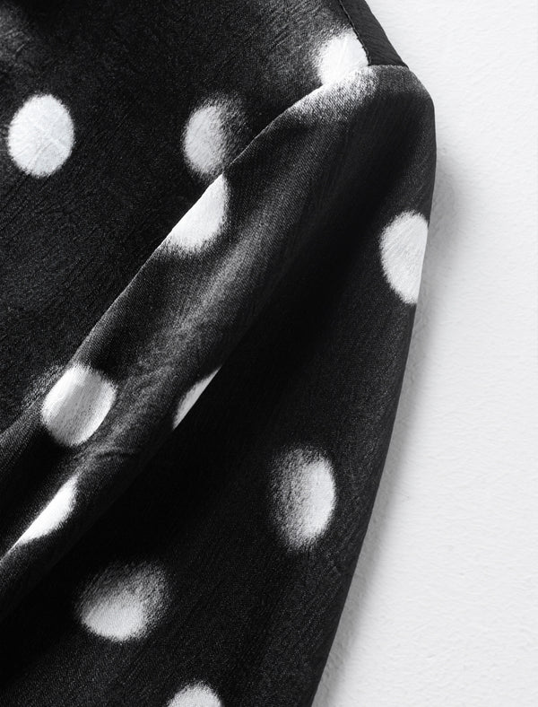 Black Polka Dot Long Sleeve Midi Dress