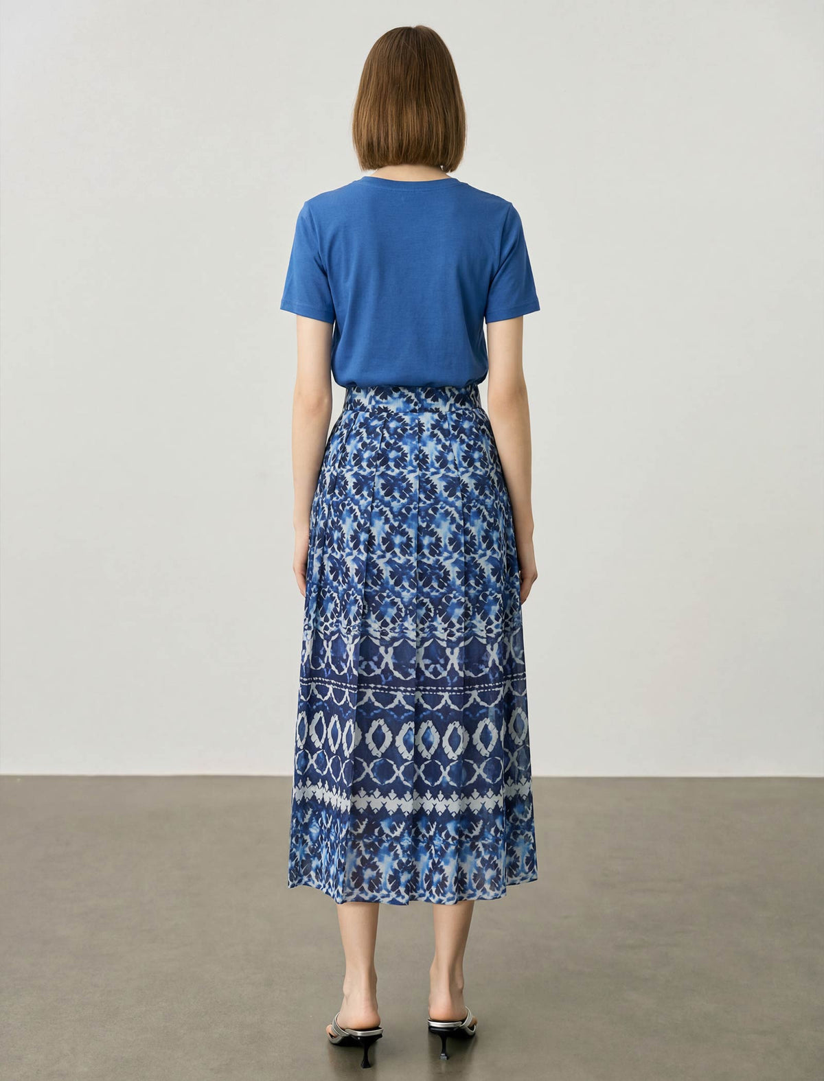 Geometric Tie-Dye High Waist Pleated Midi Skirt