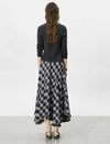 Black And White Plaid Ruffled Midi Skirt