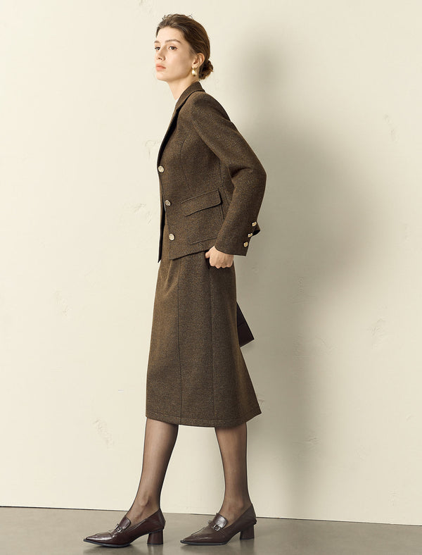 Wool Blend Midi Skirt