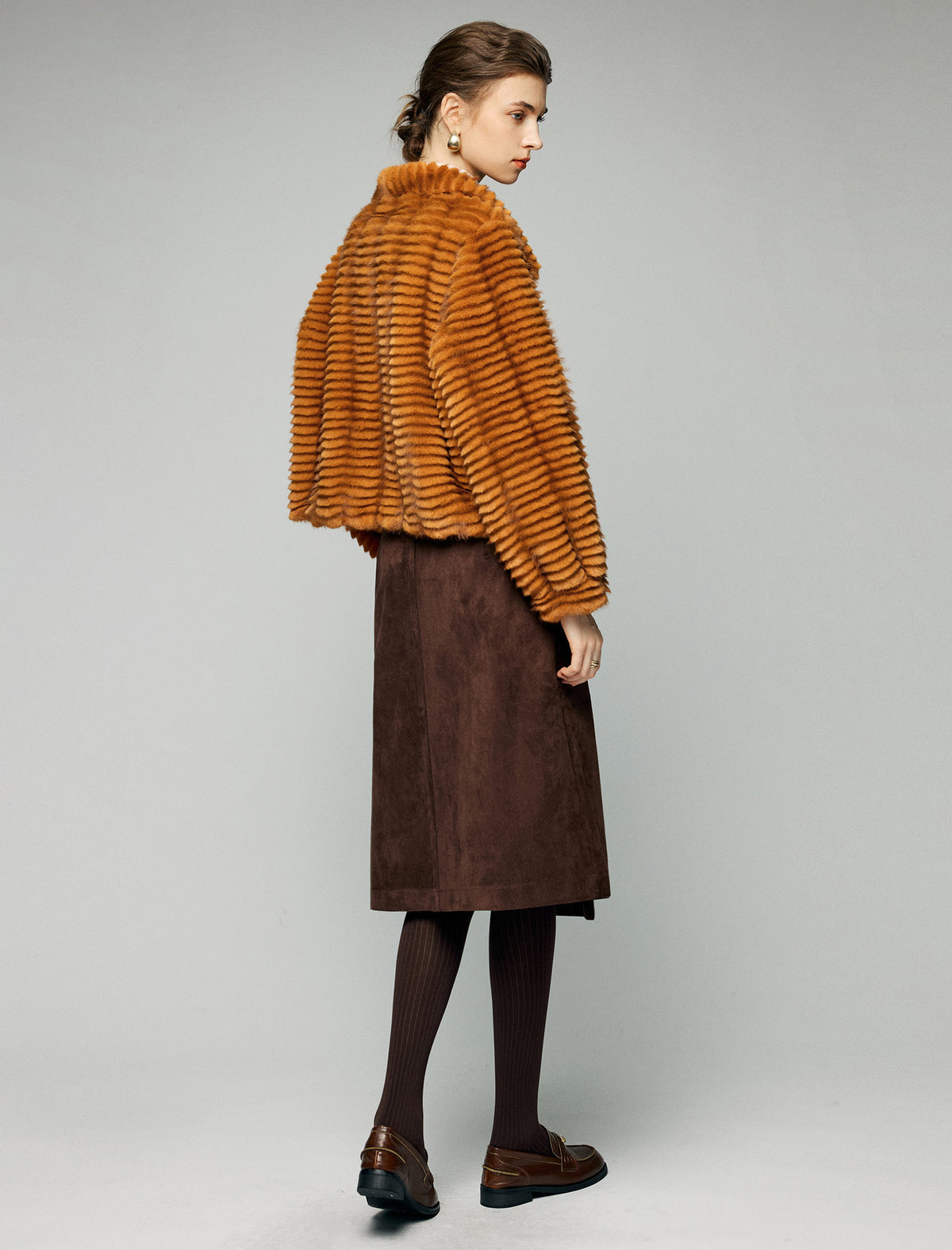 Striped Collared Zip-Front Cropped Jacket
