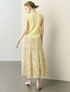 Butter Yellow Printed A-Line Midi Skirt