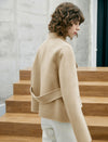 Wool Blend Button-Front Cropped Jacket