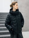 Wave-Quilted Hooded Drawstring Cropped Puffer Jacket