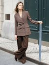 Coffee Wool-Blend Double-Breasted Blazer
