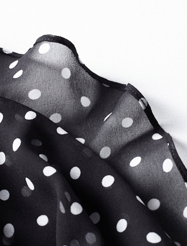 Polka Dots Bow Tie Ruffle Sleeve Blouse