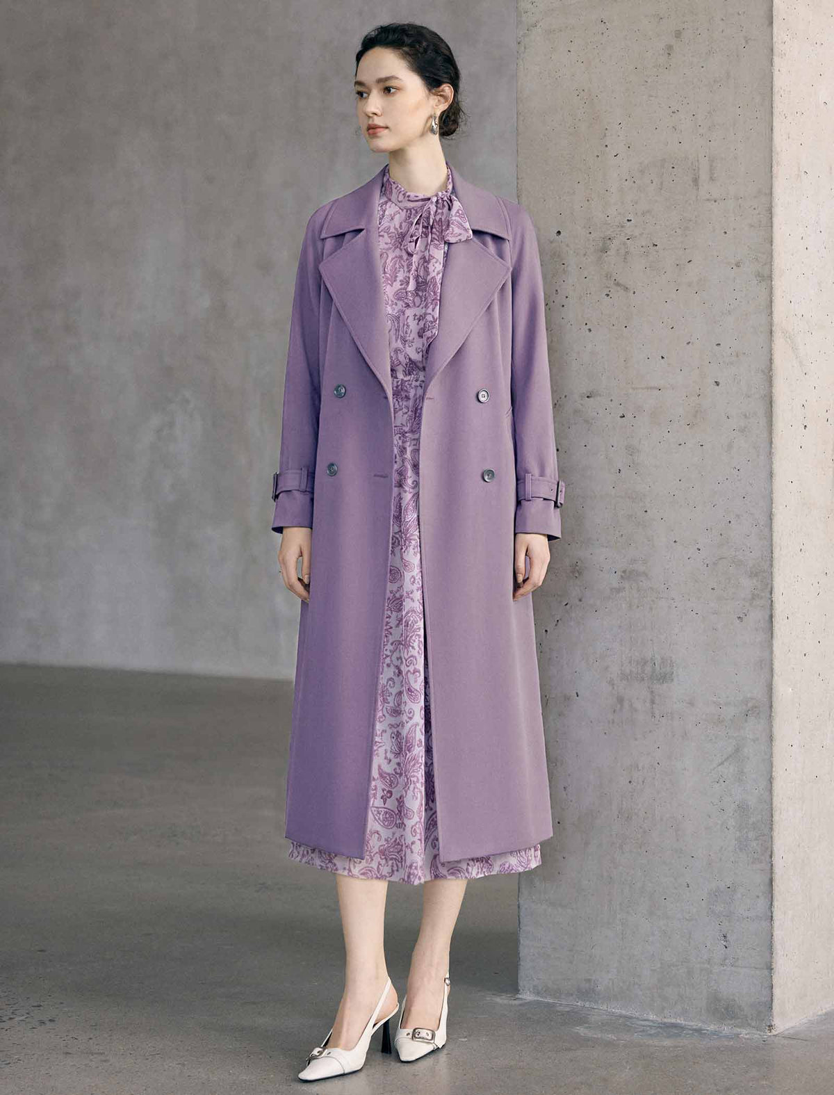 Floral Print Ruffle Neck Long Sleeve Midi Dress