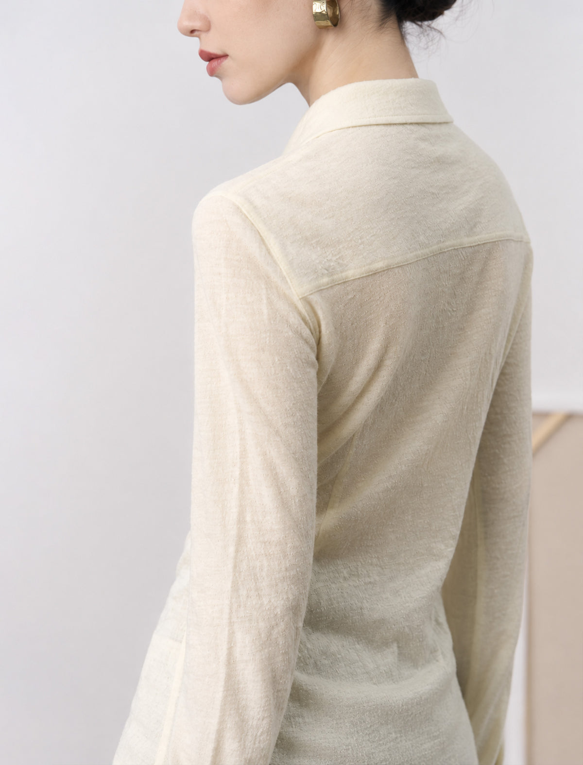 100% Wool Lapel Long Sleeve Button-Down Shirt