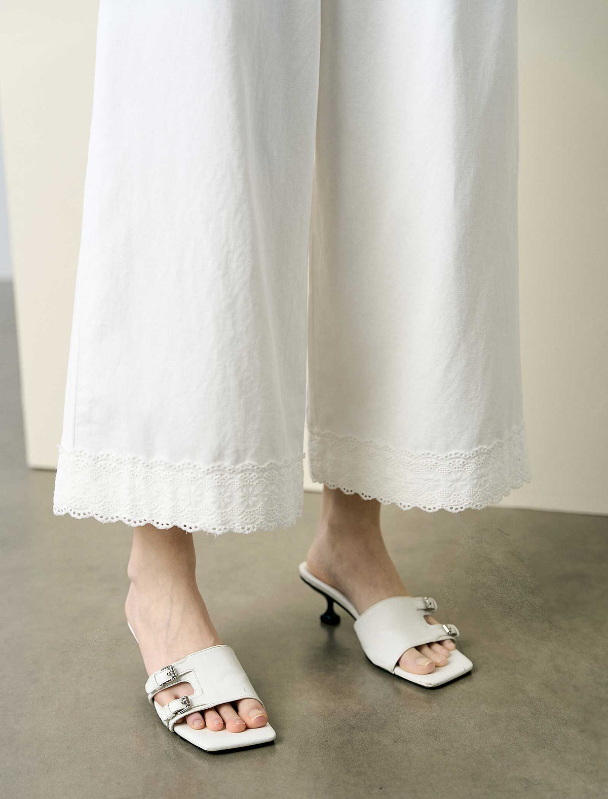 Lace Trim High Waist Cropped Wide Leg Pants