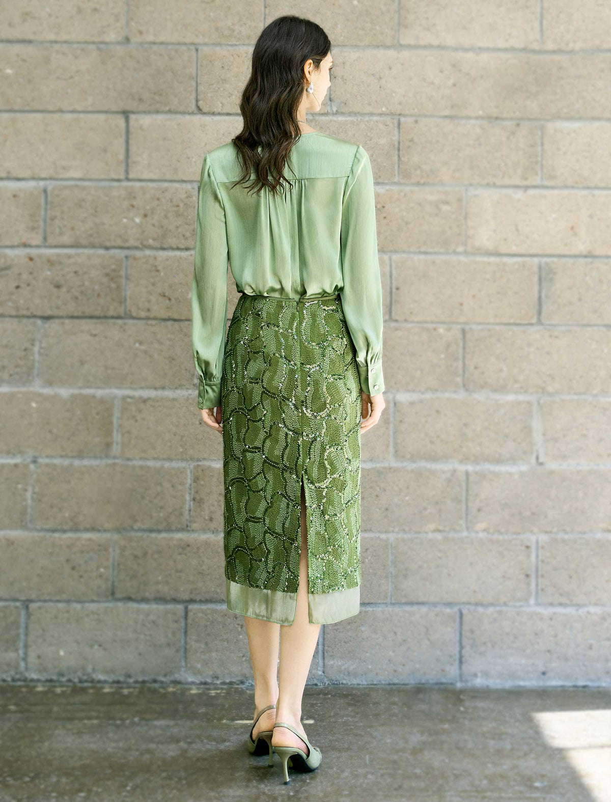 Sage Green Tie-Neck Blouse