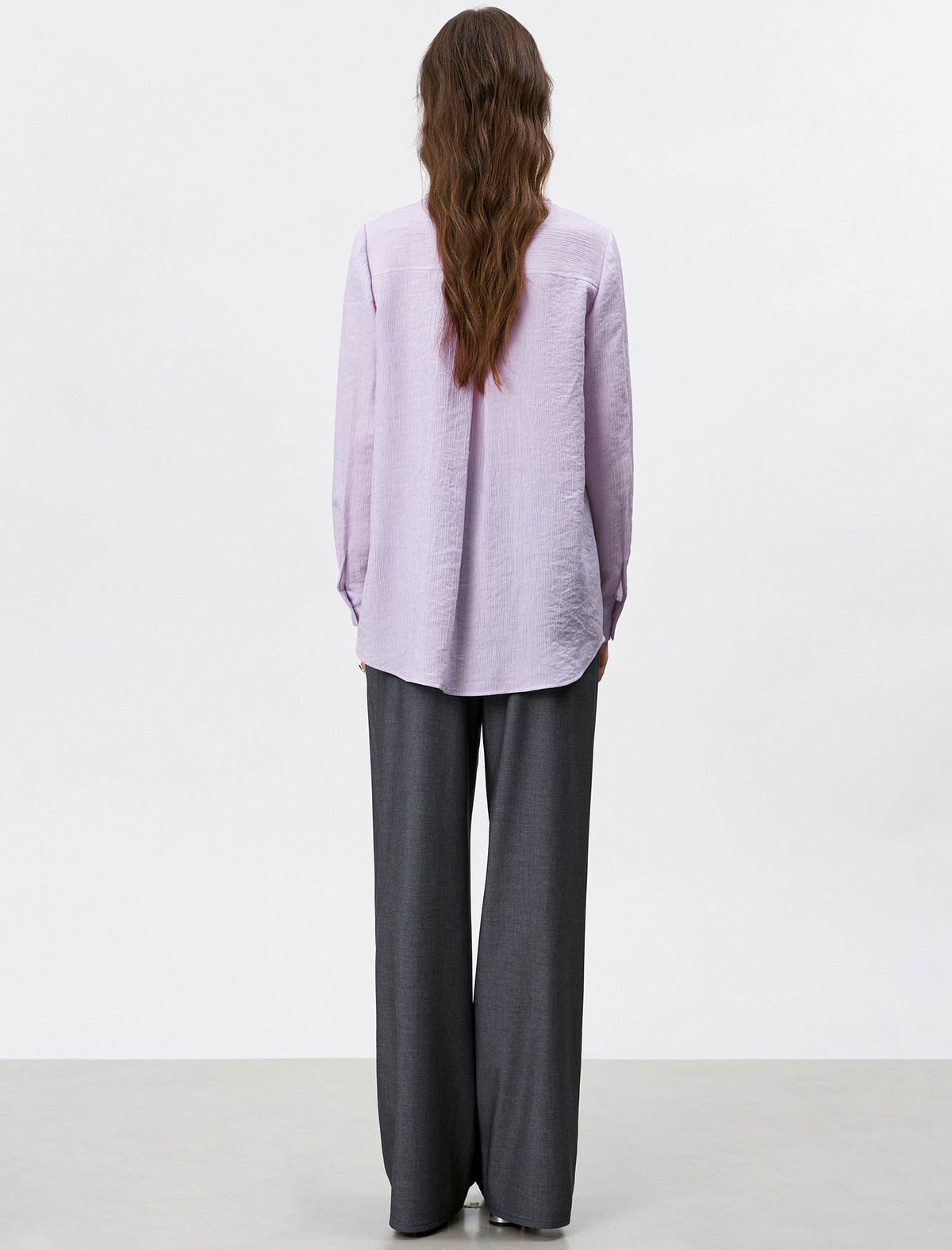 Lilac Mandarin Collar Beaded Trim Blouse