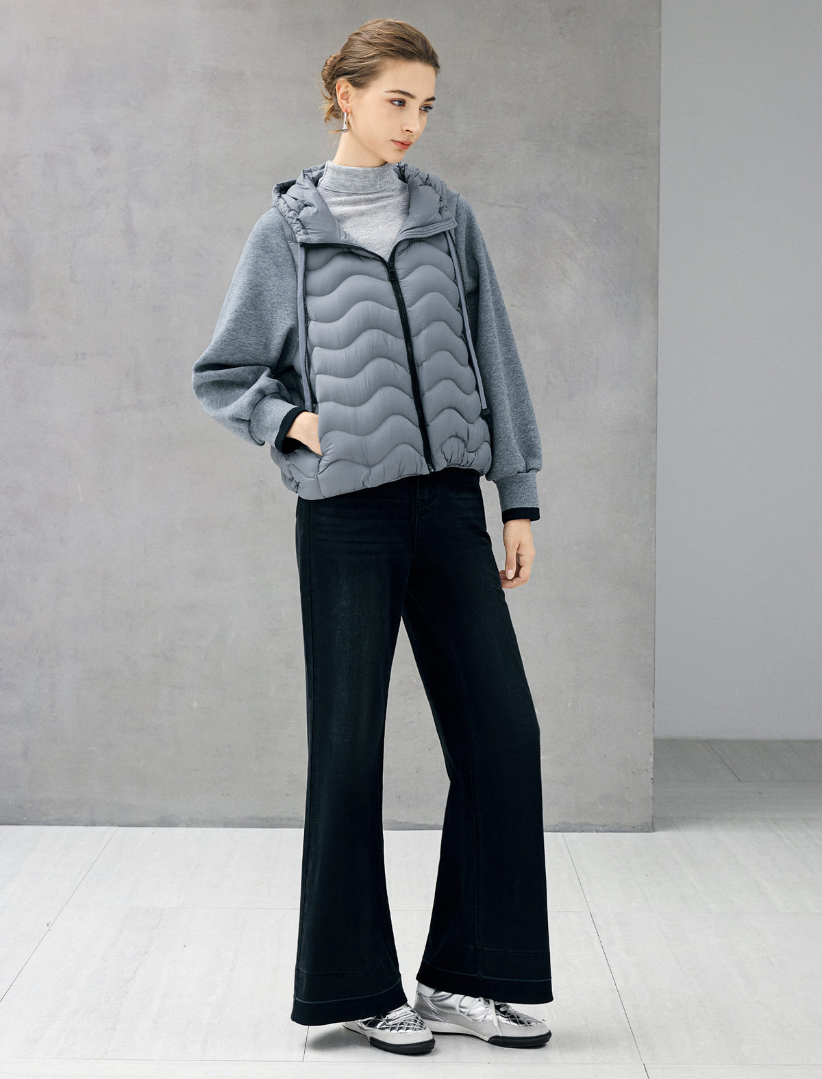 Hooded Quilted Drawstring Zip-Front Cropped Jacket