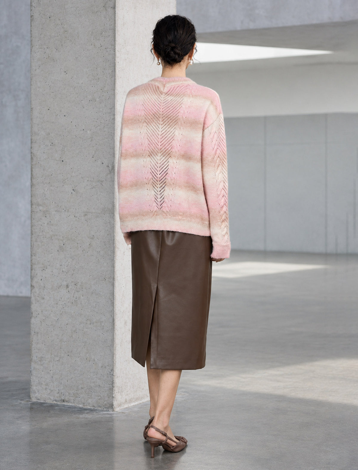 Gradient V Neck Button Front Knit Cardigan