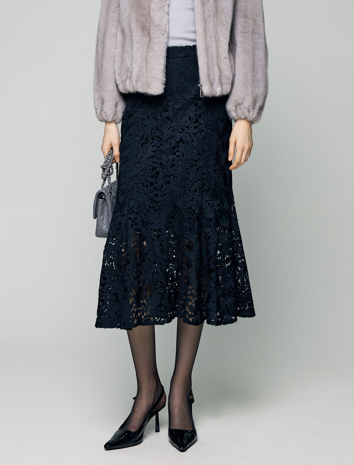 Lace High-Waist Mermaid Midi Skirt
