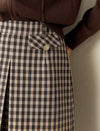 Brown Plaid Front Slit Midi Skirt