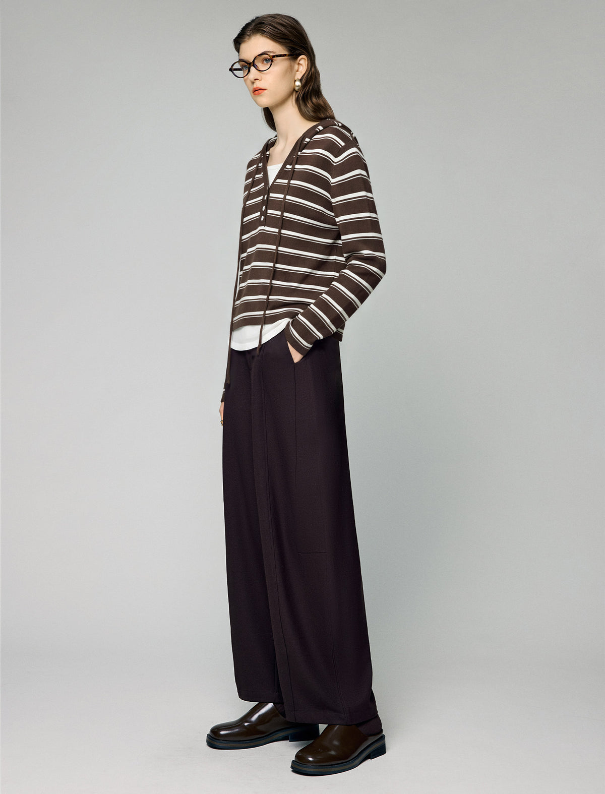 Wool and Mulberry Silk Blend Striped Hooded Drawstring Sweater