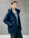 Hooded Seamless-Quilted Zip-Front Mid-Length Puffer Coat