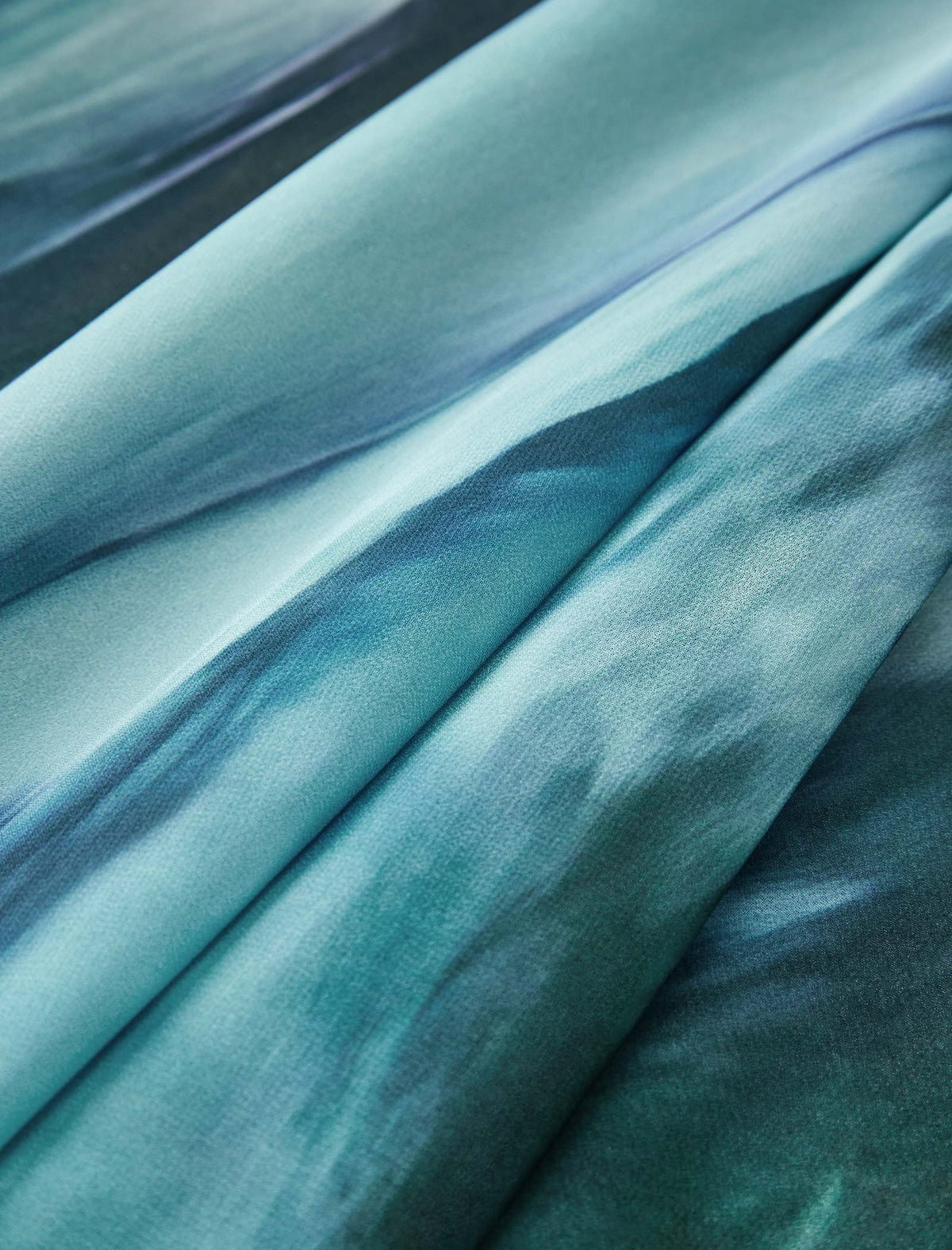 Green Blue Watercolor Print Chiffon Midi Skirt