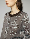 Wool Blend Floral Jacquard Crewneck Button-Front Cardigan