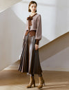Pleated Faux Leather Midi Skirt