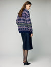 Wool and Mulberry Silk Blend Geometric V-Neck Button-Front Cardigan