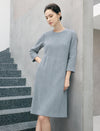 Wool Blend Quilted Button-Front Straight-Fit Dress