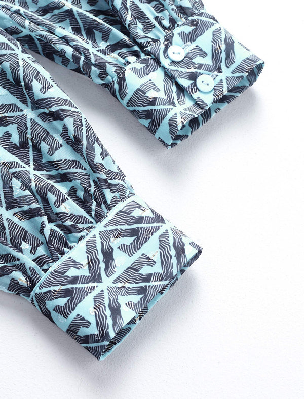 Geometric Print Bow Tie Blouse