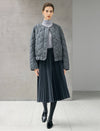 Diamond-Quilted Baseball-Collar Drawstring Cropped Puffer Jacket