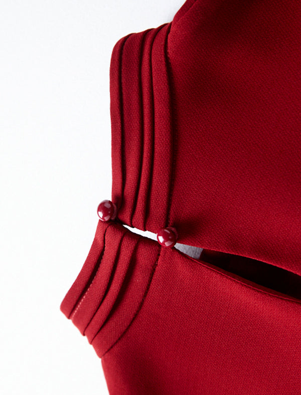 Mock Neck Pleated Midi Dress