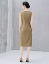 Wool Blend Embroidered Sleeveless Midi Dress