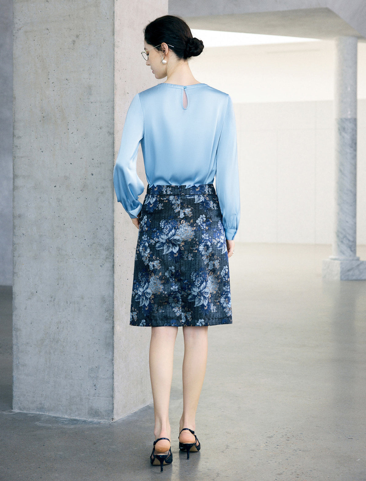 Vintage Floral Print Straight Knee-Length Skirt