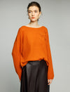 Wool Blend Floral Applique Boatneck Relaxed Sweater