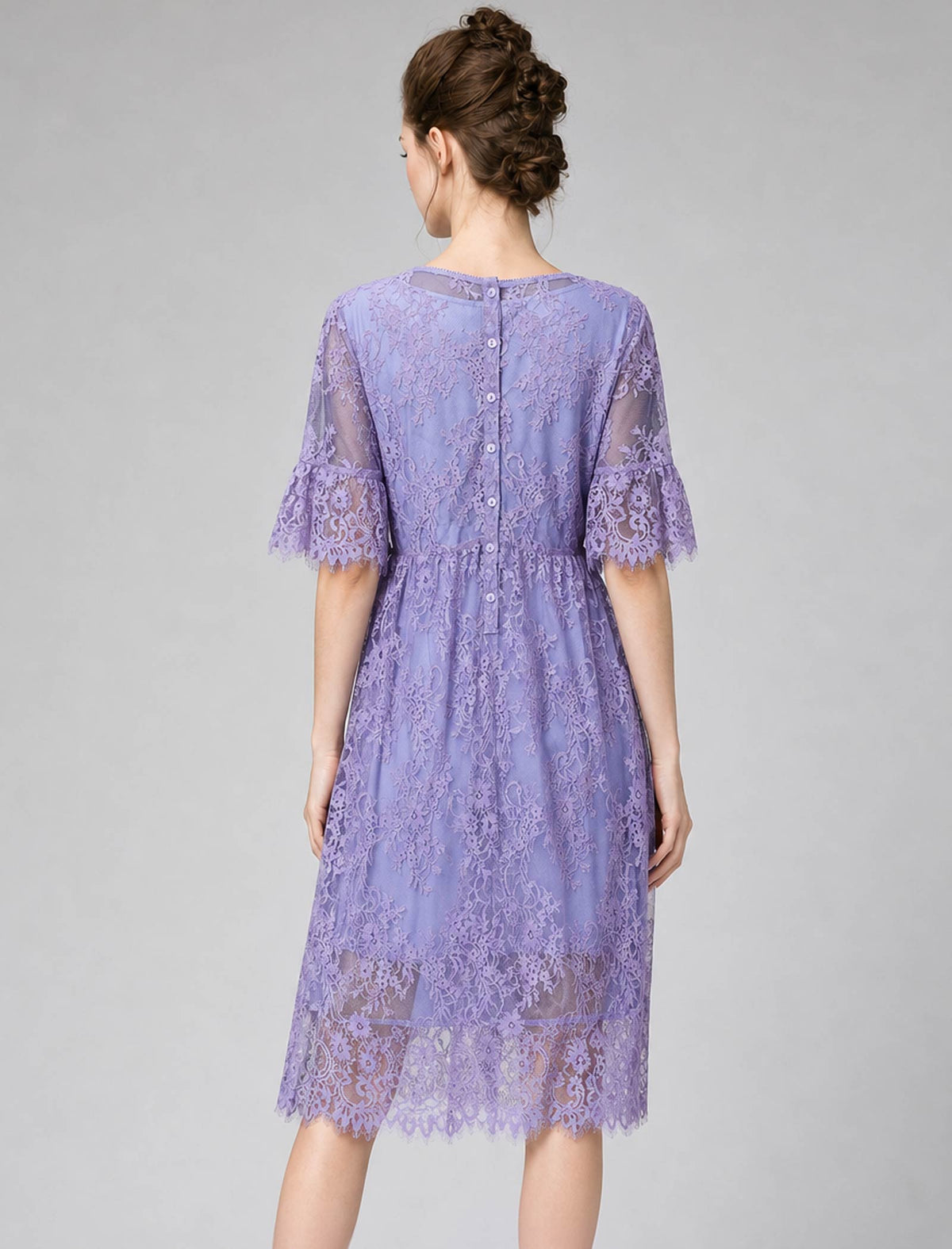 Lace Crew Neck Relaxed 3/4 Sleeve A-Line Dress