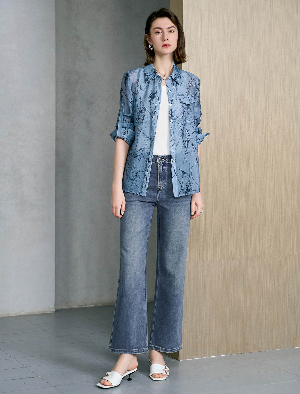 High Waist Stretch Straight Leg Ankle Length Jeans