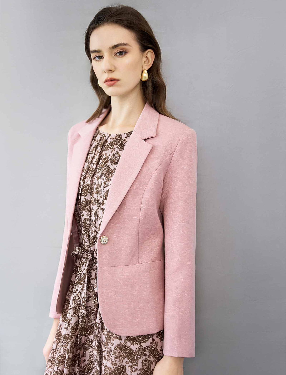 Single Button Textured Cropped Blazer