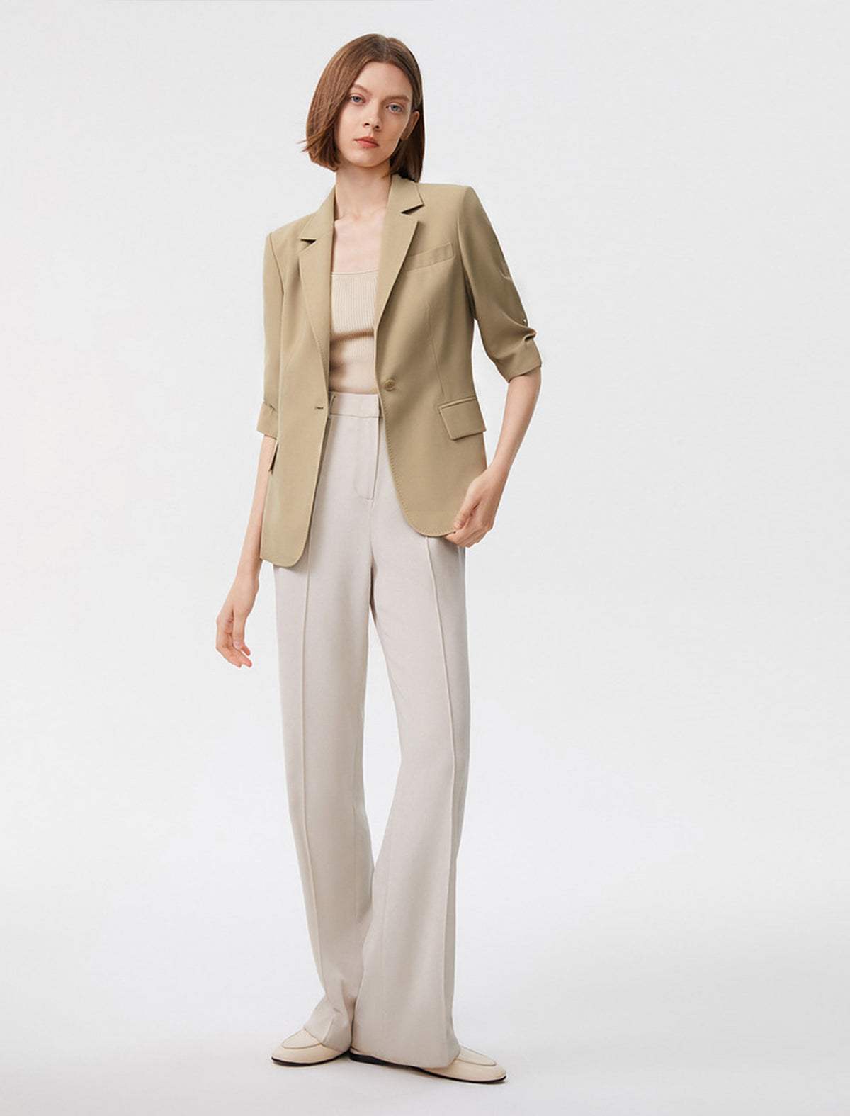 Lightweight Ruched Sleeve Blazer
