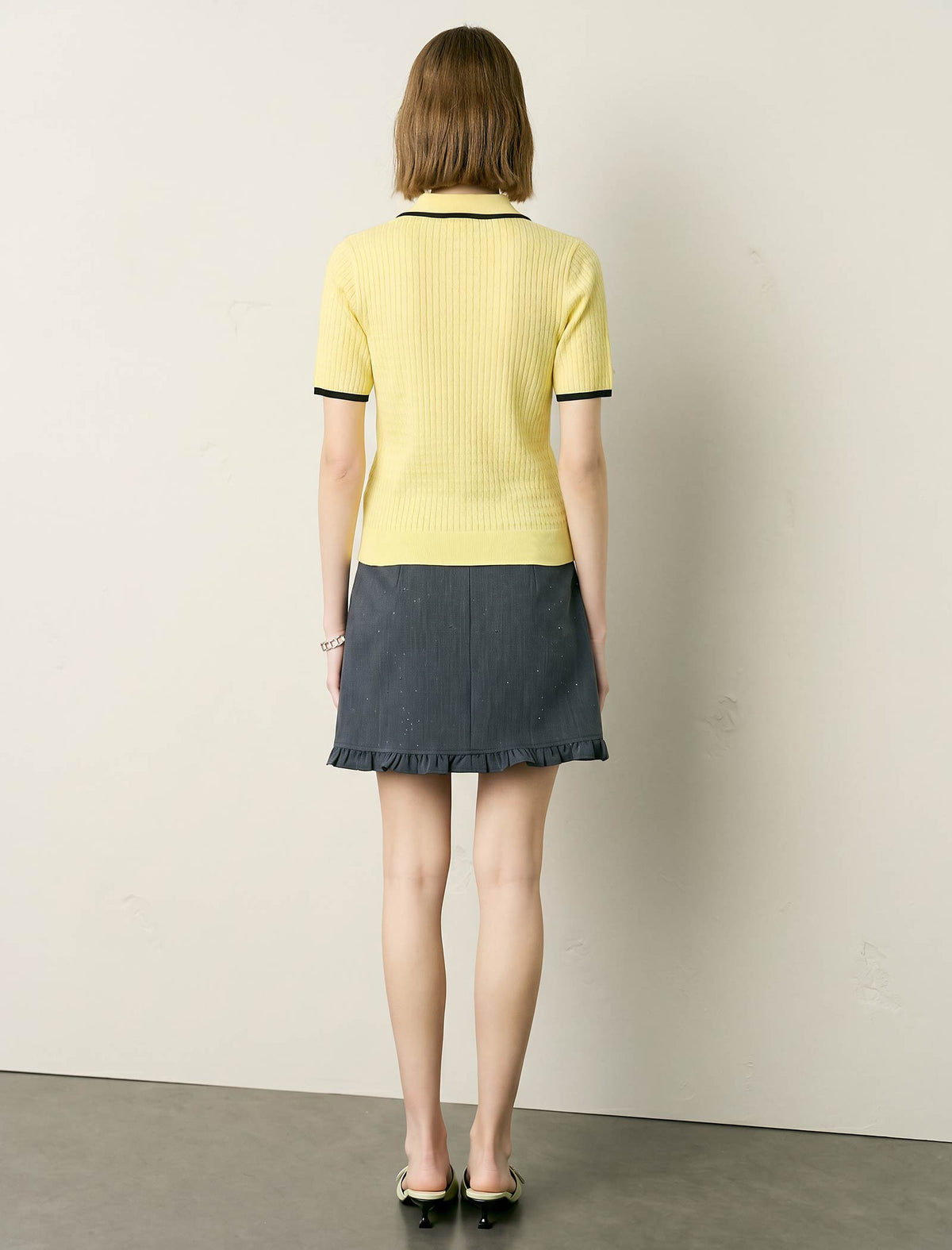 Contrast Trim Textured Knit Polo Short Sleeve Top