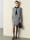 Plaid Tweed Jacket with Pearl Trim Collar