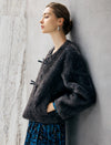 Frog-Button Toggle-Front Crewneck Cropped Jacket
