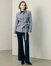 Wool Blend Textured Collared Belted Utility Jacket