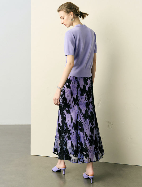 Abstract Brushstroke Print Fishtail Midi Skirt