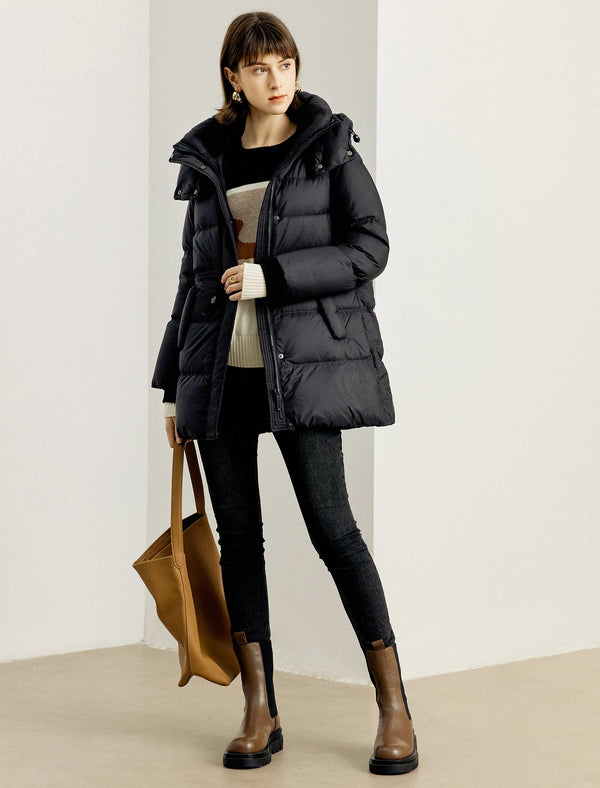 Drawstring Waist Hooded Down Jacket