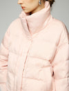 Textured Stand-Collar Zip-Front Cropped Puffer Jacket