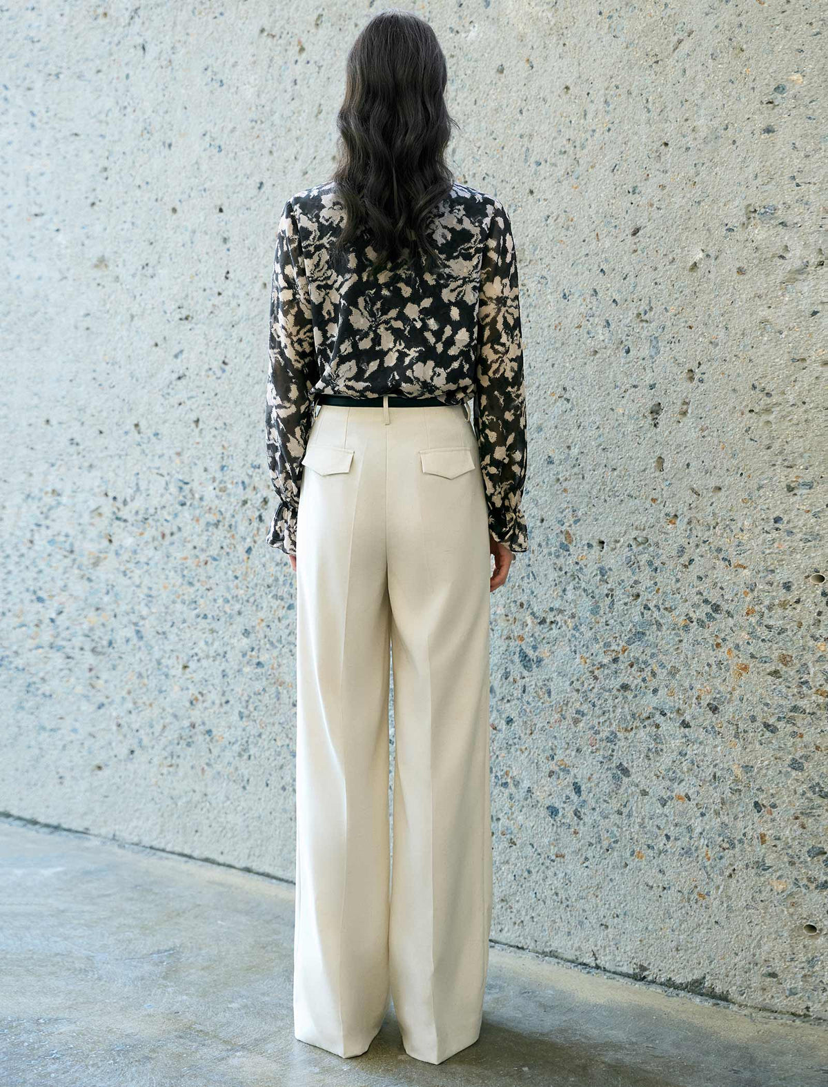 Black Tie-Dye Tie-Neck Blouse