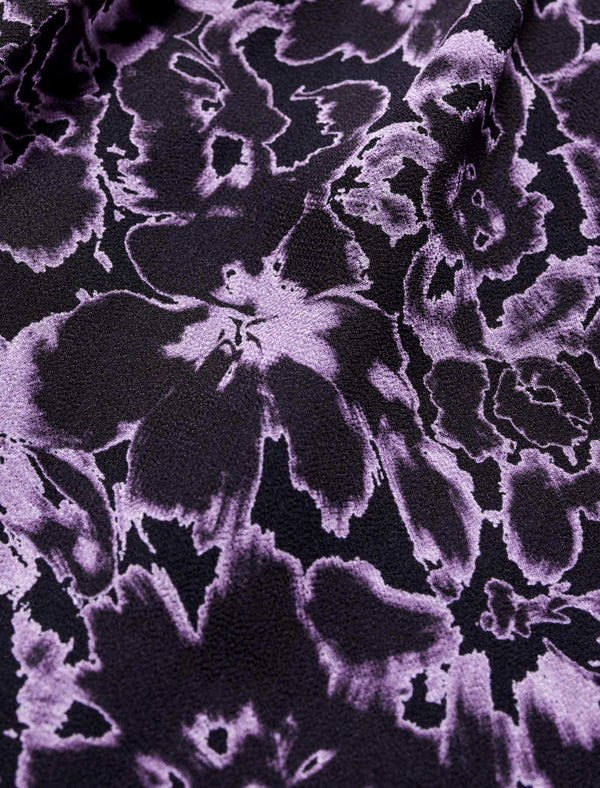 Purple Floral Tie-Neck Midi Dress